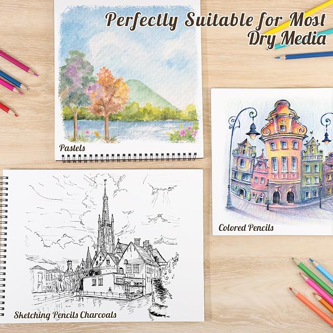 12 Pack Sketch Book, 9 x 12 Inch Sketchbook, 68lb/100gsm Top Spiral Bound - Image 5
