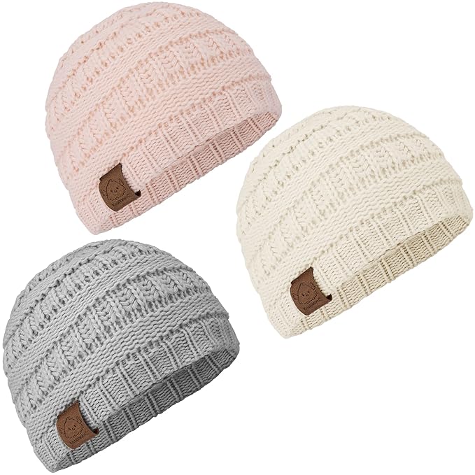 3-Pack Baby Beanies for Boys, Girls - Stretchy Knit Baby Hats, Cute Newborn & Toddler Winter Hat, Soft & Warm Infant Beanie 0-6 Months (Sweet Pea, S)