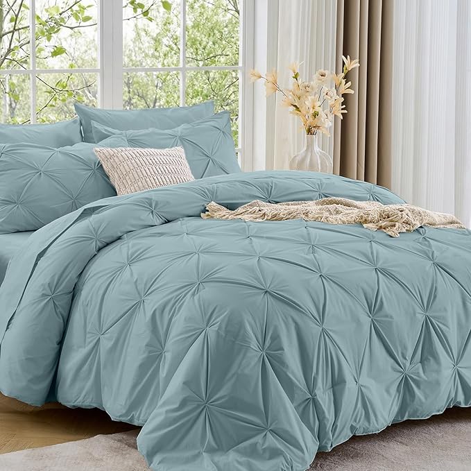 Sasttie Queen Comforter Set, 7-Piece Bed in a Bag, Pintuck Bedding Sets by SASTTIE