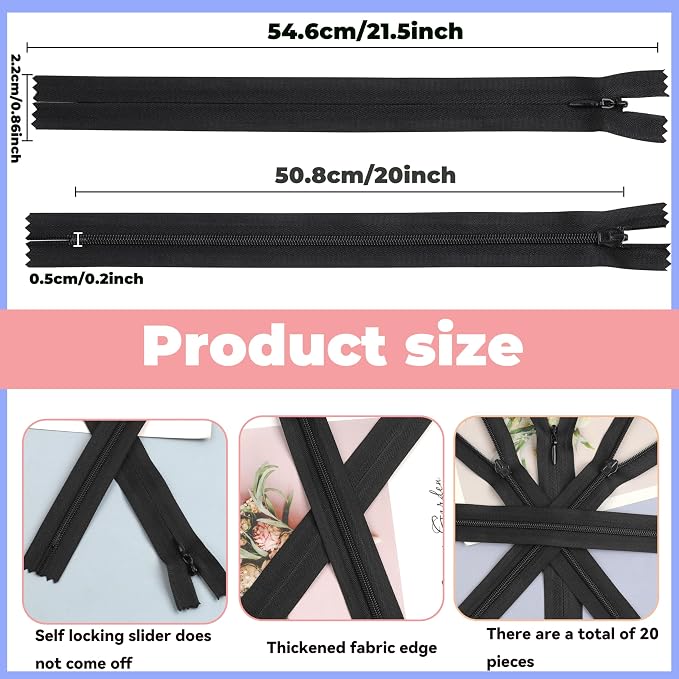 YAKA 20pcs Black Nylon Invisible Zippers Tailor Sewing Tools Garment - Image 2