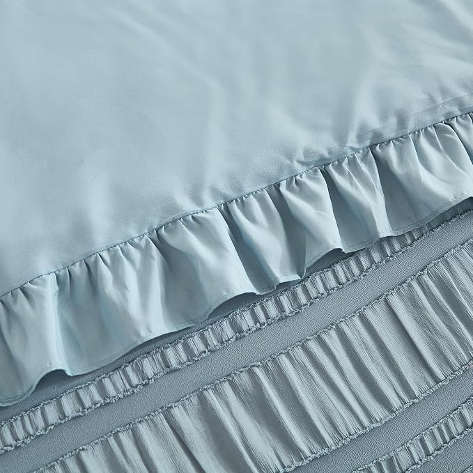 WONGS BEDDING Blue Comforter Set King, 3 Pieces Ruffle Farmhouse Shabby Chic - Image 6
