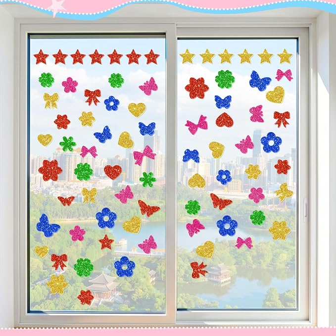 500Pcs Foam Stickers Glitter Colorful Flower Butterfly Bow Shapes Stickers - Image 6