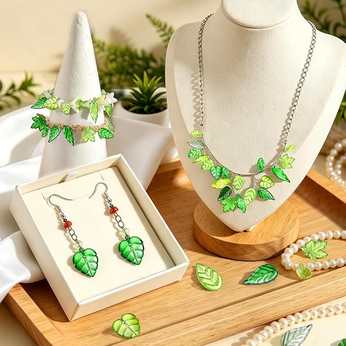 FOGWOWO 216 Pcs Acrylic Green Leaf Beads Transparent Forever Plant Bead - Image 4