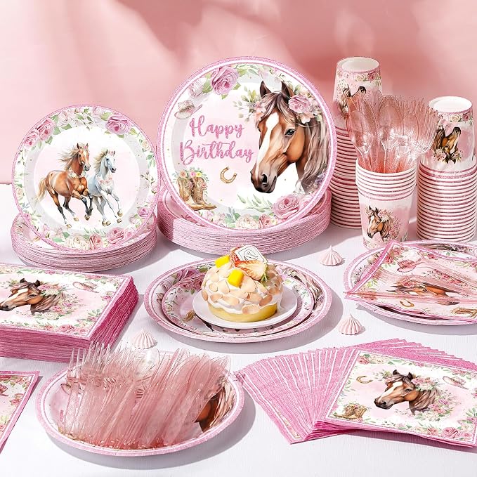 Pickmesh 400 Pcs Horse Birthday Party Supplies Include Pink Western Cowgirl - Image 4