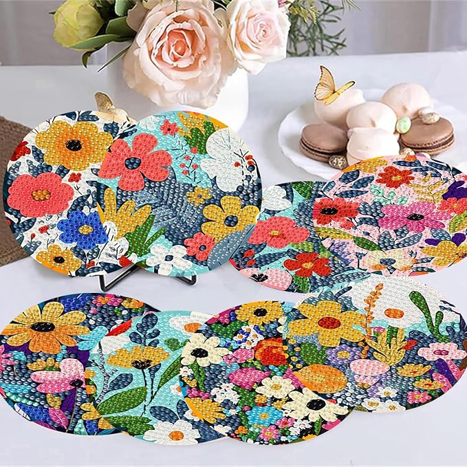 8 Pack Diamond Art Coasters, Wildflowers Diamond Painting Coasters Kits | - Image 5