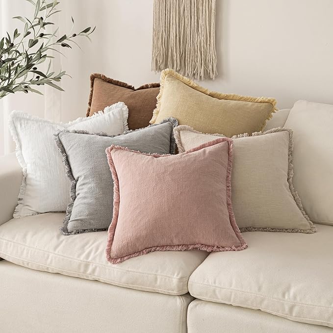 MIULEE Decorative Throw Pillow Covers Neutral Linen Fringe Throw Pillows Set of - Image 6