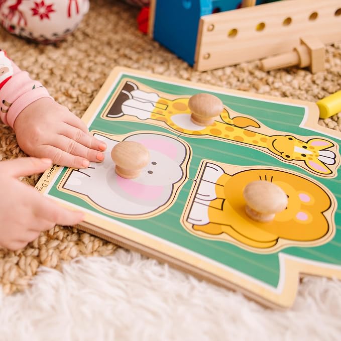 Melissa & Doug Jungle Friends Safari Animals Jumbo Knob Puzzle, Wooden Peg - Image 2