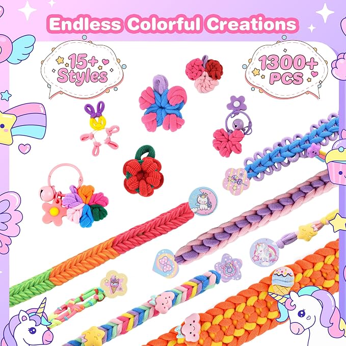 Rubber Band Bracelet Kit for Kids Girls Ages 6-12, 1300+ PCS DIY Craft Kits - Image 8