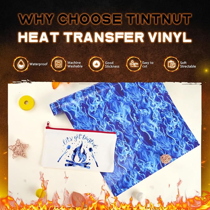 Tintnut Blue Flame Heat Transfer Vinyl Roll, stretch washable, suitable - Image 3