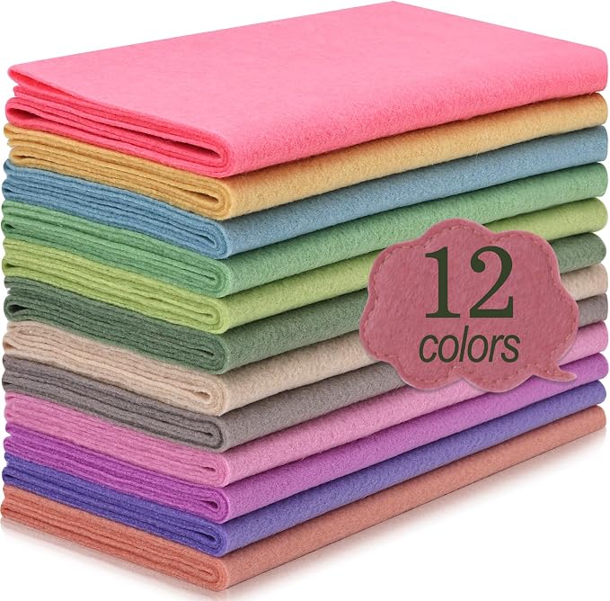 12 Rolls 8"x35" 1.4mm Thick Soft Felt Fabric Sheet 12 Assorted Morandi Series by MITINU