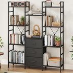 AFLUI Triple Bookshelf with 3 Fabric Drawers, 4-Tier Book Shelf and 10 Display by Unknown