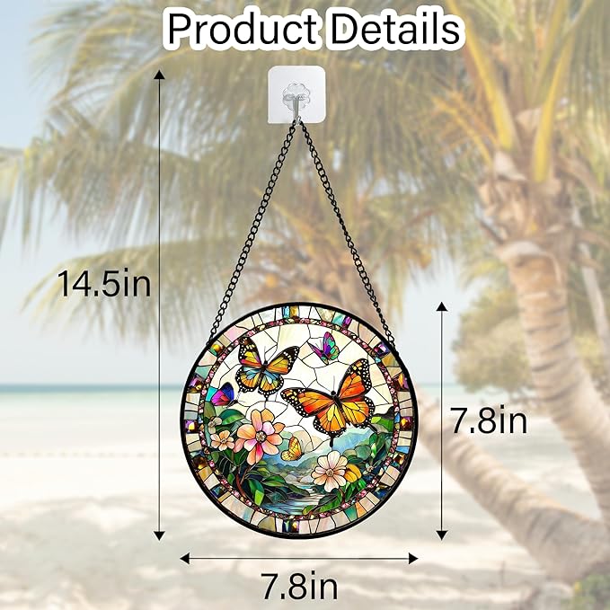 DASTOLL Stained Glass Window Hanging, Butterflies Flying in the Sky Suncatcher - Image 7