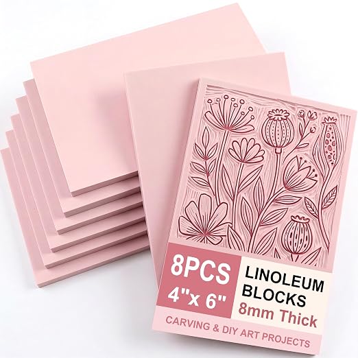 SGHUO 8pcs 4"x6" Rubber Carving Blocks, Soft Linoleum Block by SGHUO