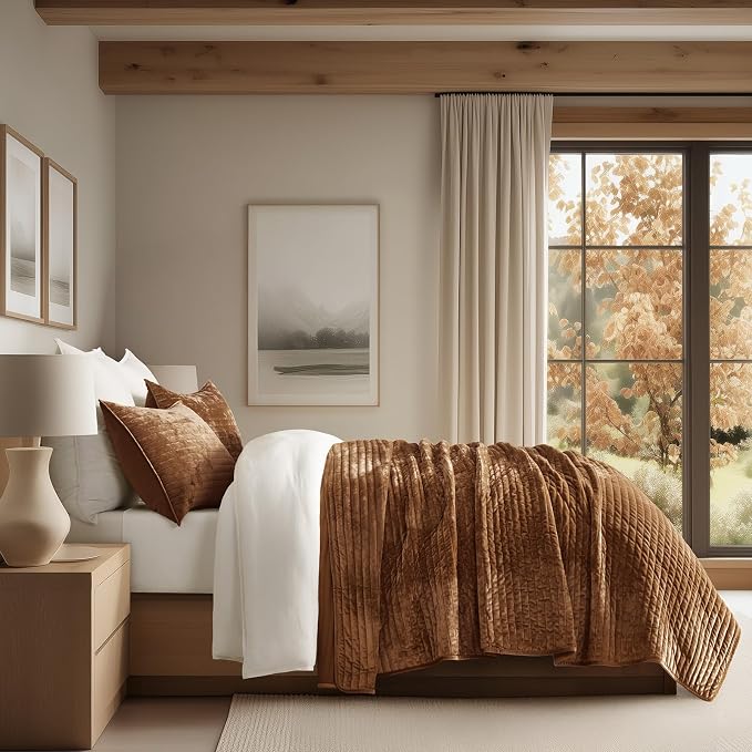 EVERGRACE Velvet Quilt Set King Size, Luxurious Soft Striped Channel Bedding Set - Image 3