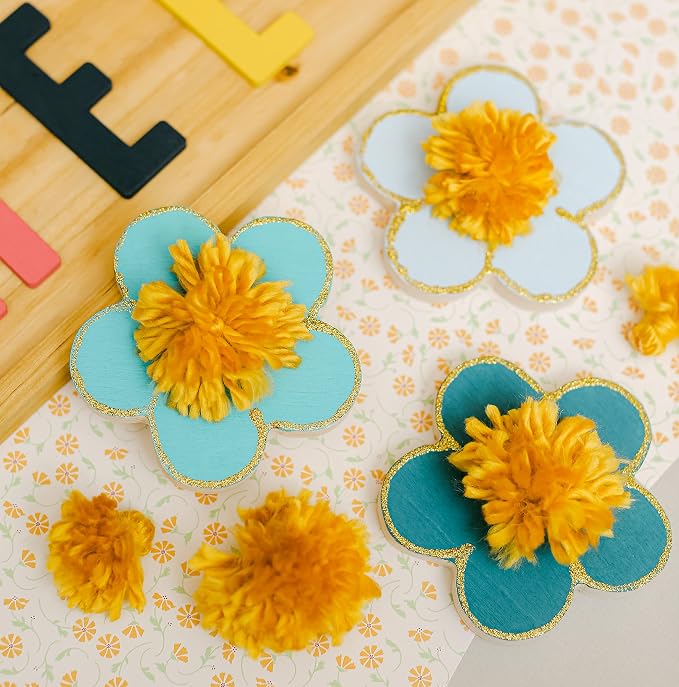 Chunky Wood Craft Flowers 4-inch x 4-inch, Spring Tiered Tray Decor & Party - Image 5