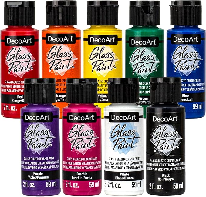 DecoArt Acrylic Glass Paint Set – Primary Colors, 9 Bottles – Opaque Art and by DecoArtAcrylicPaintCraftSupplies