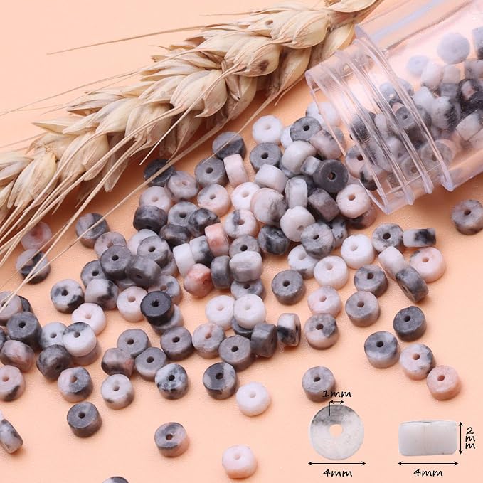 Natural Stone Heishi Beads for Necklace Making, 4 mm x 2 mm Small Flat Round - Image 7