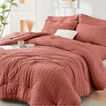 HYMOKEGE Coral King Size Comforter Set Seersucker 7 Pieces, All Season Luxury by HYMOKEGE