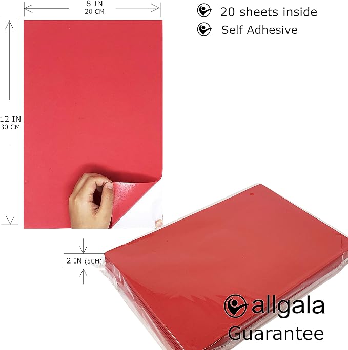Allgala 20 Pack Self-Adhesive EVA Foam Paper 8x12 Inch Sheets-Red-CF85403 - Image 2