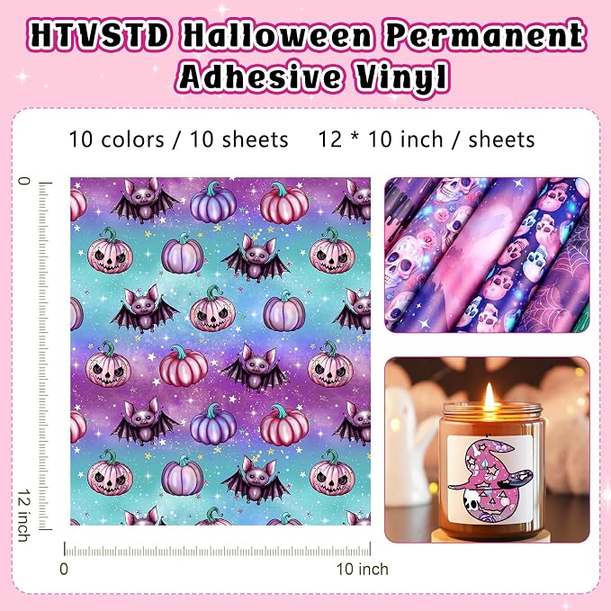 Purple Halloween Permanent Adhesive Vinyl 10 Sheets 12'' x 10'' | Colorful - Image 2