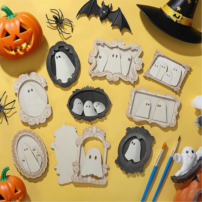 Simgoing 12 Set Wood Ghost DIY Frames Decorating Craft - Image 3