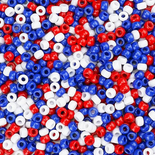 1000+ Pony Beads 9mm Patriotic Acrylic Red White Blue Beads by Sistenia