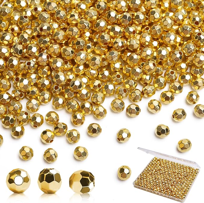 BONNY BOXX 1000pcs 6mm Acrylic Faceted Round Crystal Beads Gold Loose Spacer by BONNY+BOXX