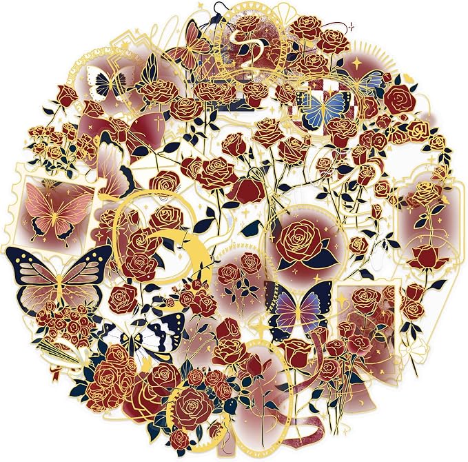 Transparent Flora Scrapbook Stickers Aesthetic Flowers Stickers | Gold Stamp by Unknown