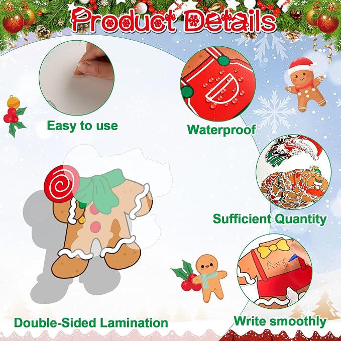 60pcs Christmas Theme Cutouts Gingerbread Man Bulletin Board Decoration Xmas - Image 3