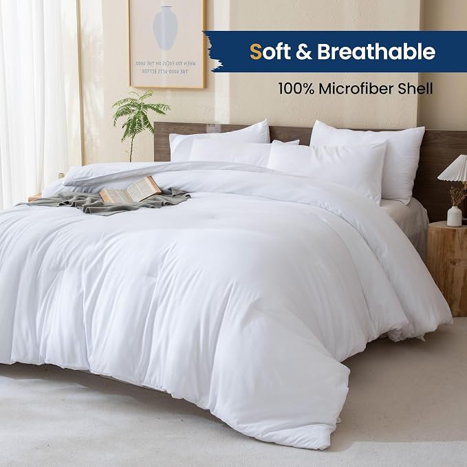 Paxrac White Super King Comforter Set 120x120In, 3 Pieces Oversized King - Image 2