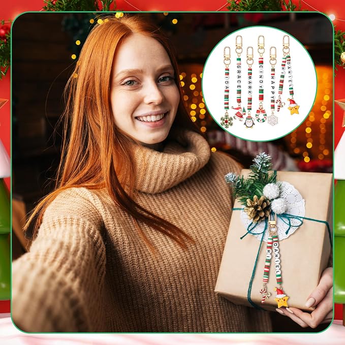 Tondiamo 2823 Pcs Christmas Bead Keychain DIY Craft Making Kit Christmas Key - Image 6