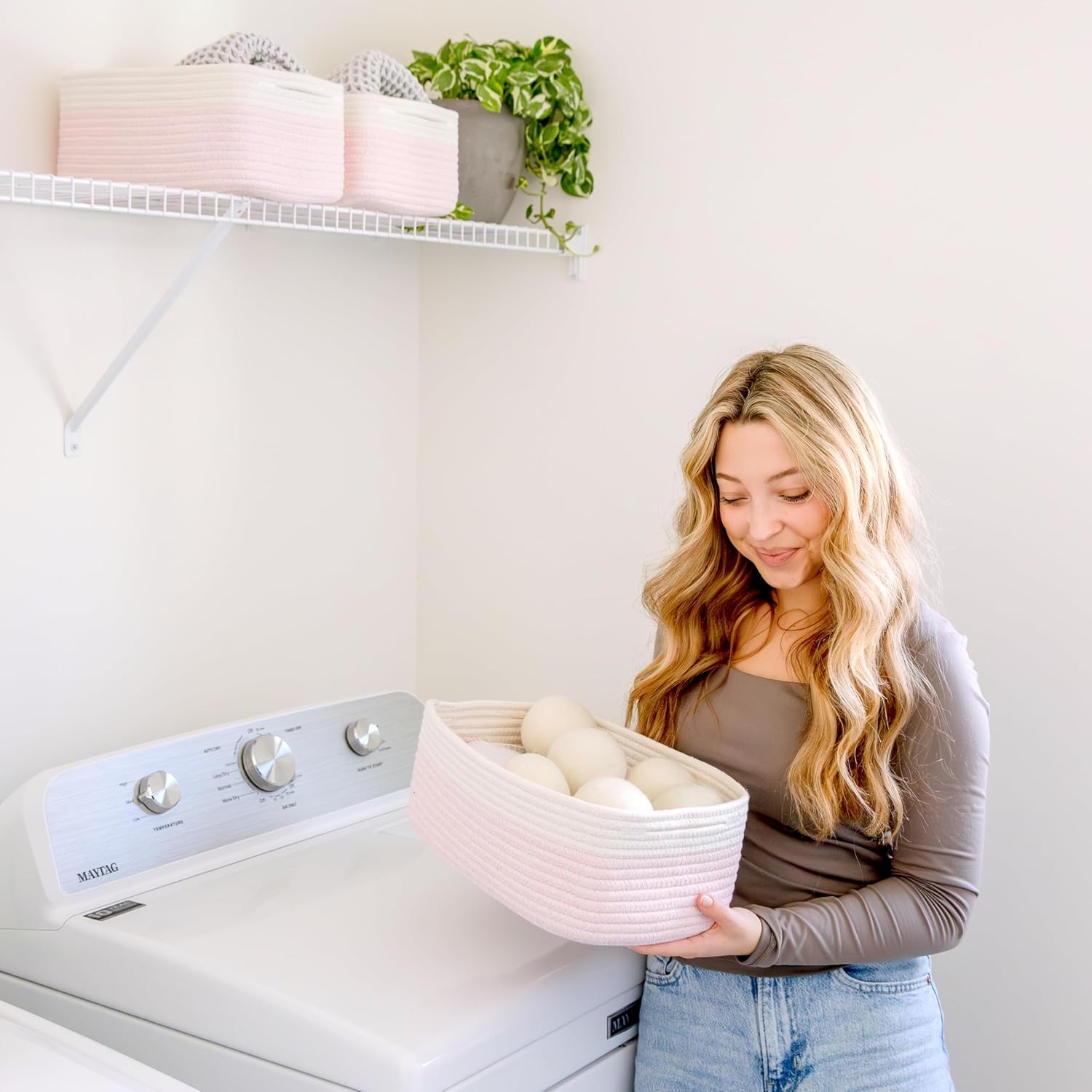 NaturalCozy 13.5”x8.5”x5.5” Rectangle Storage Baskets for Shelves 3 Pack | Cotton Rope Woven Small Baskets for Organizing | Small Storage Bins for Nursery, Bathroom, Closet, Shelf, Decorative