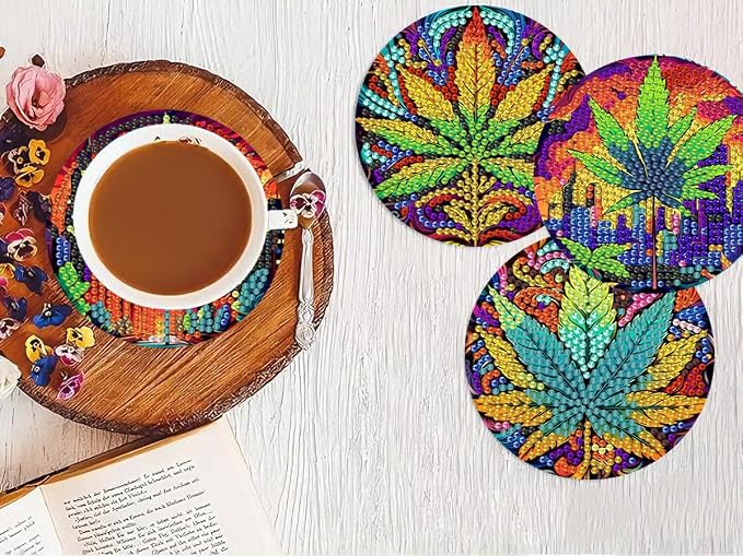8 PCS Leaves Diamond Art Coasters Kits Diamond Painting Coaster | Diamond - Image 6