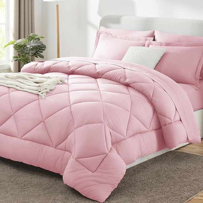 CozyLux Oversized King Comforter Set Pink, 7 Pieces Bed in a Bag Comforter Set by CozyLux