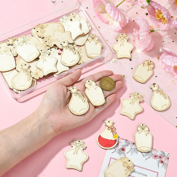 LiQunSweet 40 pcs 4 Styles Wishing Bottle Undyed Wood Cutout Charms Star - Image 4