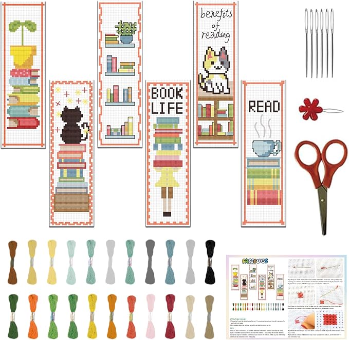 FREEBLOSS 6 Set Cross Stitch Bookmark Kit Cross Stitch Kit Cute Stamped by FreeandCreativeCraftsArt