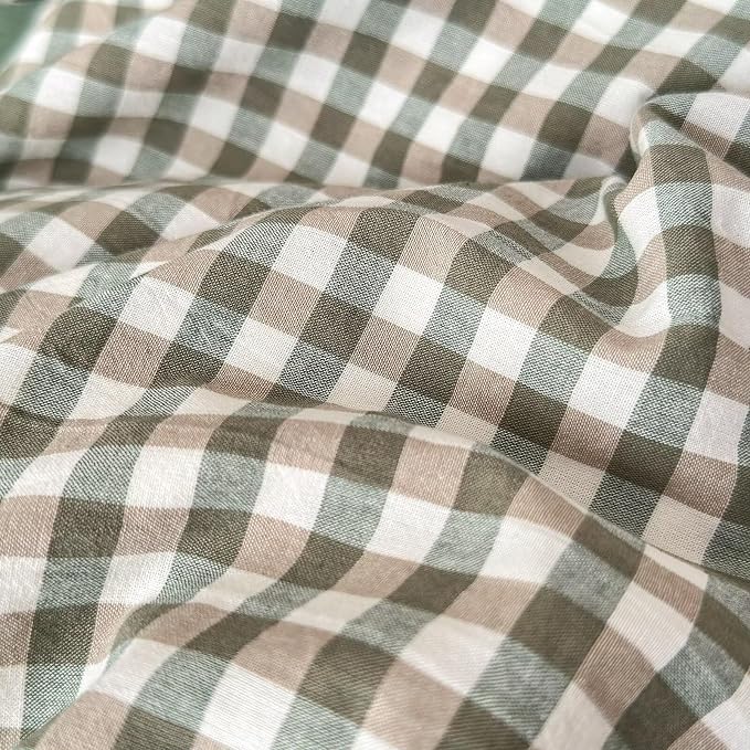 MKXI Sage Green Gingham Duvet Cover Twin, 3-Piece Ruffled Bedding Set - Image 6