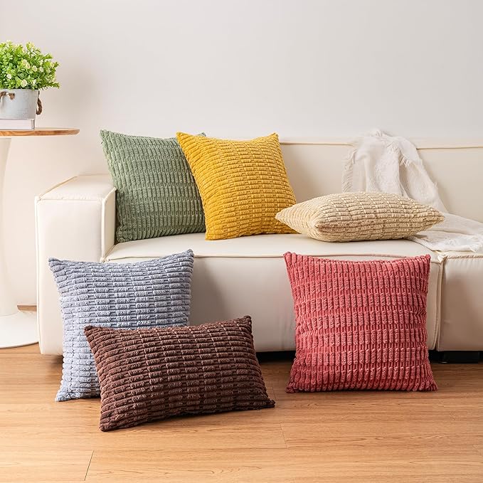 Aegero Pack of 2 Christmas Red Corduroy Decorative Throw Pillow Covers 16x16 - Image 7