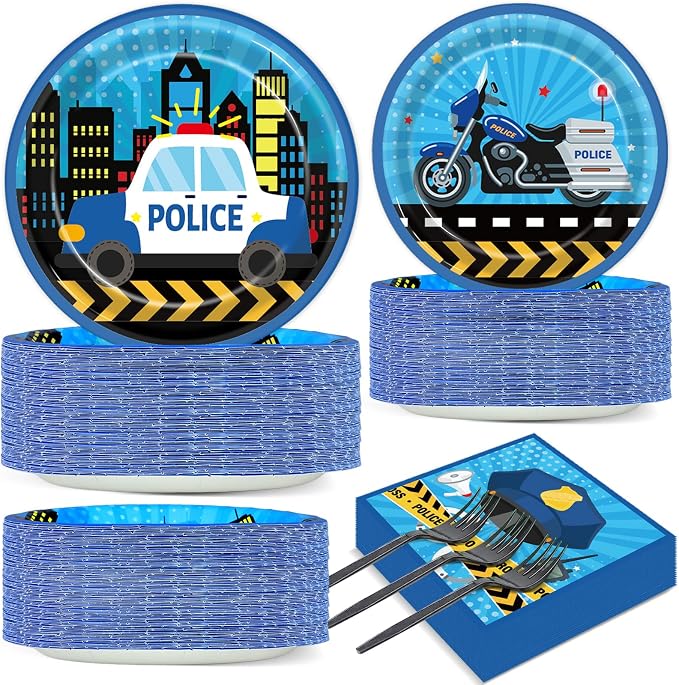 Qyeahkj 50 Guests Police Plates and Napkins Party Supplies Police Car Party by Qyeahkj