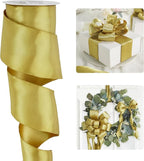 HUIHUANG Gold Satin Wired Ribbon 2.5 inch Gold Christmas Wire Ribbon by HUIHUANG