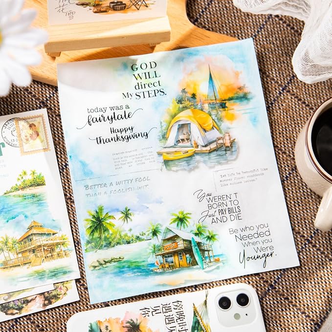 Yoksas Travel Sea Beach Nature Outdoor Watercolor Scenery Stickers - Image 3
