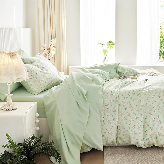 Wake In Cloud - Coquette Duvet Cover Set, Floral Cottagecore Flower Shabby Chic - Image 4