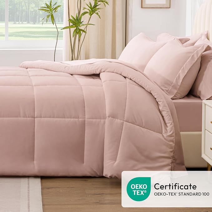 Love's cabin Twin Comforter Set Blush Pink, 5 Pieces Twin Bed in a Bag - Image 5