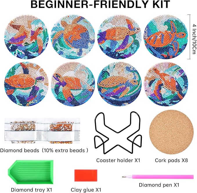 Sea Turtle Diamond Art Painting Coasters Kit - Image 2