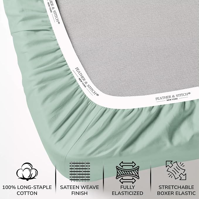 Feather & Stitch Fitted Bottom Sheet Only Full Size 500 TC-1 Piece 100% Cotton - Image 2