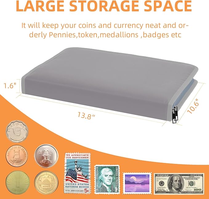 400-Pocket Fireproof Coin Collection Book & 36 Paper Money Organizer Binder | - Image 4