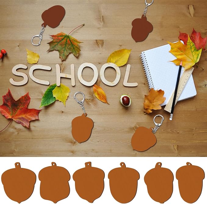 RattanView 24 Pcs Acorn Craft Color Your Own Keychains DIY Craft Wooden Blank - Image 7
