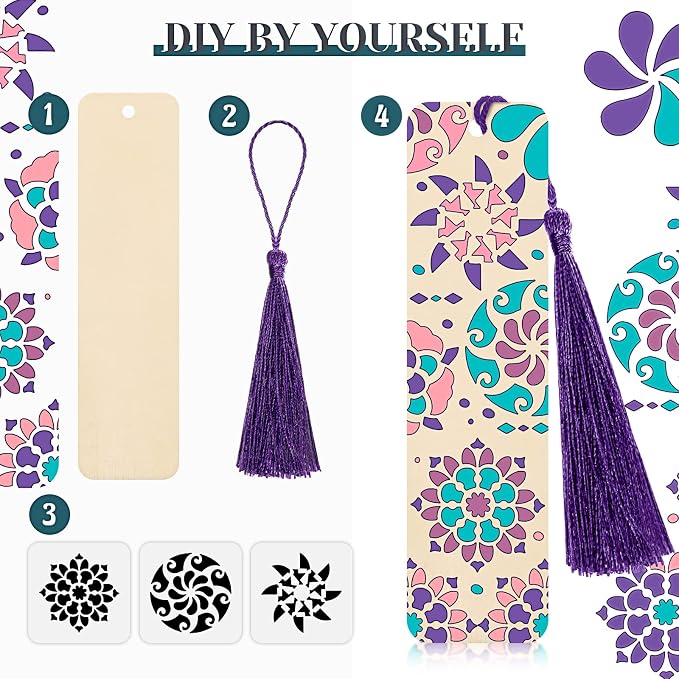 TaoBary 92 Pcs 4.8 x 1.3 Inch Flower Wood Bookmark Making Kit Includes 36 - Image 4