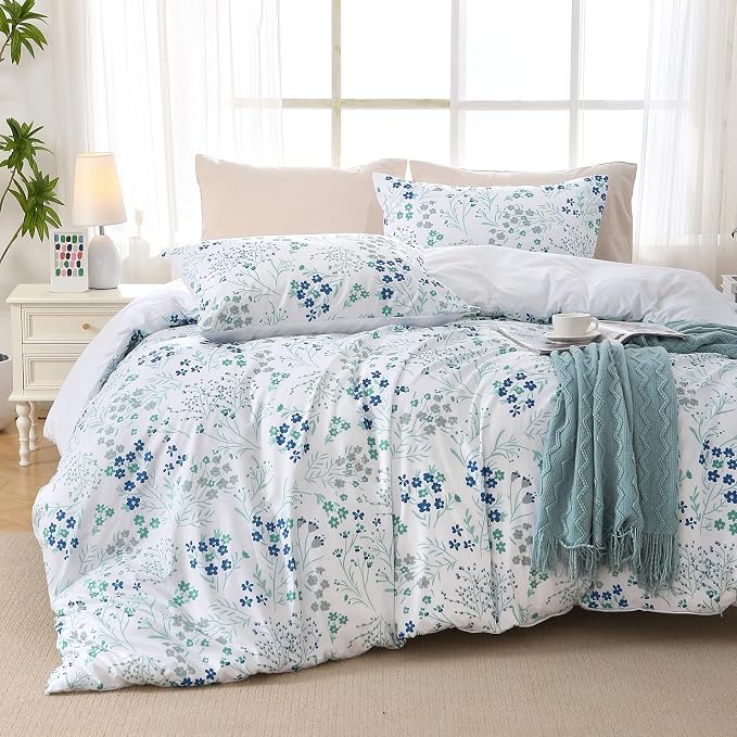MUXHOMO Duvet Cover Queen Size, Reversible Floral Vintage Duvet Cover Set by MUXHOMO