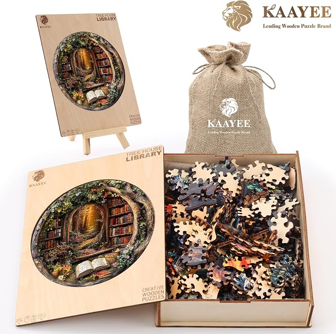 KAAYEE Wooden Puzzles for Adults, 3D Visual Effect Tree House Library Wooden - Image 6
